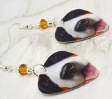 CLEARANCE Bernese Mountain Dog Guitar Pick Earrings with Topaz Swarovski Crystals