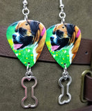 Boxer Dog Guitar Pick Earrings with Bone Charm Dangle