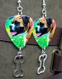 Boxer Dog Guitar Pick Earrings with Bone Charm Dangle