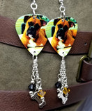 Boxer Guitar Pick Earrings with Charm and Swarovski Crystal Dangles
