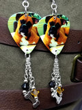 Boxer Guitar Pick Earrings with Charm and Swarovski Crystal Dangles