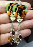 Boxer Guitar Pick Earrings with Charm and Swarovski Crystal Dangles
