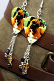 Boxer Guitar Pick Earrings with Charm and Swarovski Crystal Dangles