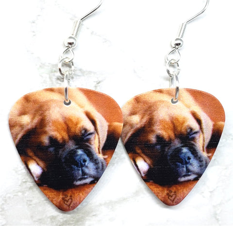 Adorable Sleeping Boxer Puppy Guitar Pick Earrings
