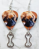CLEARANCE Adorable Sleeping Boxer Puppy Guitar Pick Earrings with Bone Charm Dangles