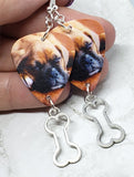 CLEARANCE Adorable Sleeping Boxer Puppy Guitar Pick Earrings with Bone Charm Dangles