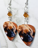 Adorable Sleeping Boxer Puppy Guitar Pick Earrings with Topaz Swarovski Crystals