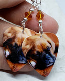 Adorable Sleeping Boxer Puppy Guitar Pick Earrings with Topaz Swarovski Crystals