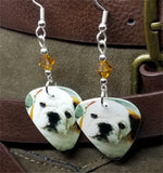 Bulldog Puppy Guitar Pick Earrings with Topaz Swarovski Crystals