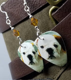 Bulldog Puppy Guitar Pick Earrings with Topaz Swarovski Crystals