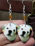 Bulldog Puppy Guitar Pick Earrings with Topaz Swarovski Crystals