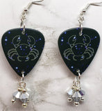 Horoscope Astrological Sign Cancer Guitar Pick Earrings with Metallic Silver Swarovski Crystal Dangles