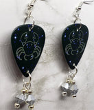 Horoscope Astrological Sign Cancer Guitar Pick Earrings with Metallic Silver Swarovski Crystal Dangles