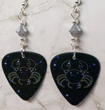 Horoscope Astrological Sign Cancer Guitar Pick Earrings with Metallic Silver Swarovski Crystals