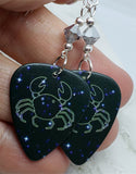 Horoscope Astrological Sign Cancer Guitar Pick Earrings with Metallic Silver Swarovski Crystals