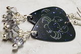 Horoscope Astrological Sign Cancer Guitar Pick Earrings with Metallic Silver Swarovski Crystal Dangles