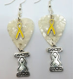 Cancer Sucks Yellow Ribbon Guitar Pick Earrings