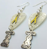 Cancer Sucks Yellow Ribbon Guitar Pick Earrings