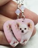 Chihuahua Guitar Pick Earrings with Opal Swarovski Crystals