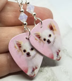Chihuahua Guitar Pick Earrings with Opal Swarovski Crystals