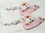 Chihuahua Guitar Pick Earrings with Pink Swarovski Crystals