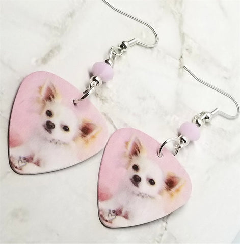 Chihuahua Guitar Pick Earrings with Pink Swarovski Crystals