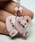 Chihuahua Guitar Pick Earrings with Pink Swarovski Crystals