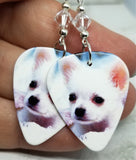 White Chihuahua Guitar Pick Earrings with Clear Swarovski Crystals