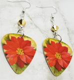 Poinsettia Guitar Pick Earrings with Metallic Gold Swarovski Crystals