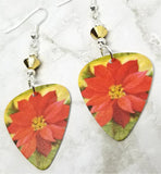 Poinsettia Guitar Pick Earrings with Metallic Gold Swarovski Crystals