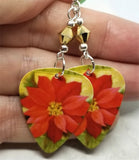 Poinsettia Guitar Pick Earrings with Metallic Gold Swarovski Crystals