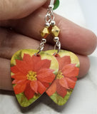 Poinsettia Guitar Pick Earrings with Metallic Gold Swarovski Crystals