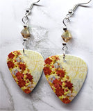 Poinsettia Covered Christmas Tree Guitar Pick Earrings with Metallic Sunshine Swarovski Crystals