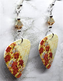 Poinsettia Covered Christmas Tree Guitar Pick Earrings with Metallic Sunshine Swarovski Crystals