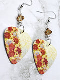 Poinsettia Covered Christmas Tree Guitar Pick Earrings with Metallic Sunshine Swarovski Crystals