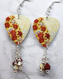 Poinsettia Covered Christmas Tree Guitar Pick Earrings with Swarovski Crystal Dangles