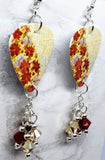 Poinsettia Covered Christmas Tree Guitar Pick Earrings with Swarovski Crystal Dangles