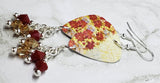 Poinsettia Covered Christmas Tree Guitar Pick Earrings with Swarovski Crystal Dangles