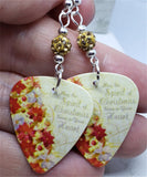 Poinsettia Covered Christmas Tree Guitar Pick Earrings with Muted Gold Pave Beads