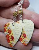Poinsettia Covered Christmas Tree Guitar Pick Earrings with Muted Gold Pave Beads