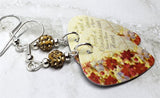 Poinsettia Covered Christmas Tree Guitar Pick Earrings with Muted Gold Pave Beads