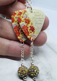Poinsettia Covered Christmas Tree Guitar Pick Earrings with Golden AB Pave Bead Dangles