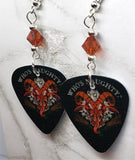 Krampus Who's Naughty Guitar Pick Earrings with Indian Red Swarovski Crystals