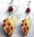 Poinsettia Covered Christmas Tree Guitar Pick Earrings with Red Pave Beads