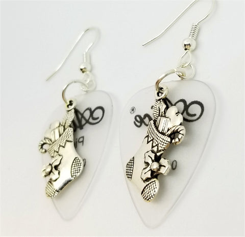 CLEARANCE Christmas Stocking Charm Guitar Pick Earrings - Pick Your Color