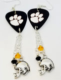 Clemson University Tigers Guitar Pick Earrings with Charm and Swarovski Crystal Dangles