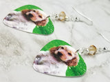 Cocker Spaniel Puppy Guitar Pick Earrings with Champagne Colored Swarovski Crystals