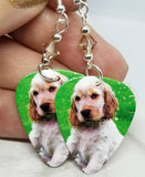 Cocker Spaniel Puppy Guitar Pick Earrings with Champagne Colored Swarovski Crystals