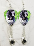 Cocker Spaniel Guitar Pick Earrings with Paw Print Charm and Swarovski Crystal Dangles