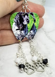 Cocker Spaniel Guitar Pick Earrings with Paw Print Charm and Swarovski Crystal Dangles